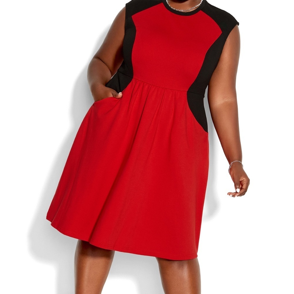 City Chic Red and Black Midi Dress